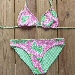 Lily Pulitzer bikini, has two designs on it.